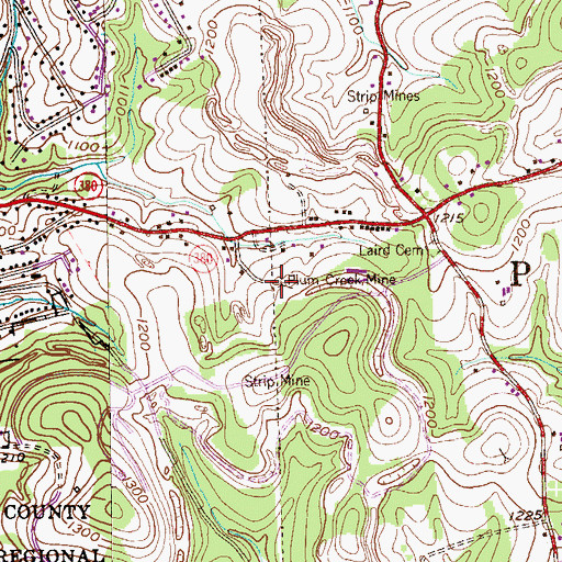 Topographic Map of Plum Creek Mine, PA