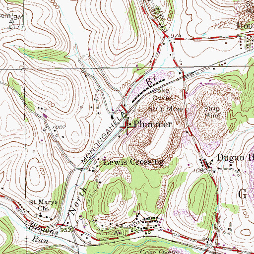 Topographic Map of Plummer, PA