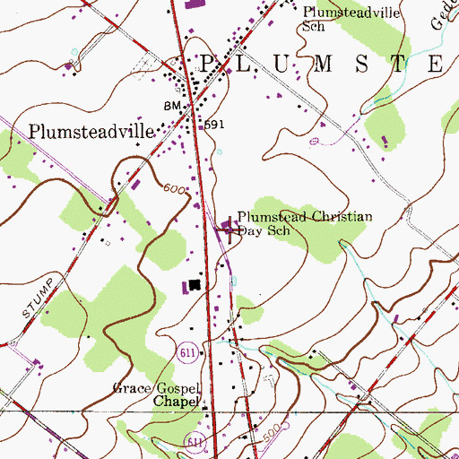 Topographic Map of Plumstead Christian School, PA