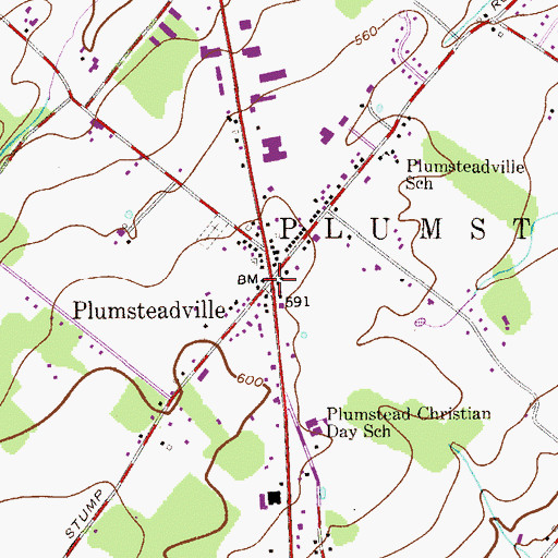 Topographic Map of Plumsteadville, PA
