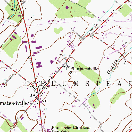 Topographic Map of Plumsteadville School (historical), PA