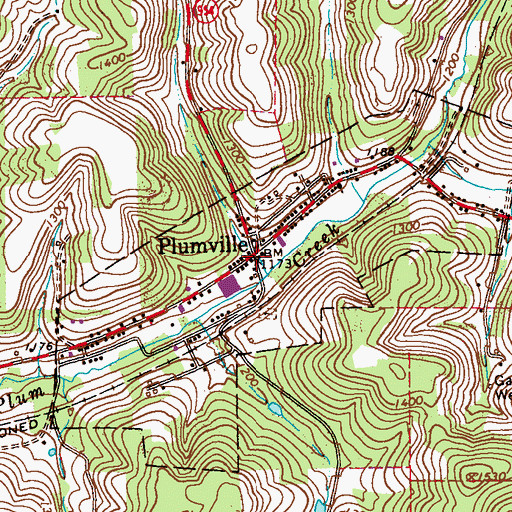 Topographic Map of Plumville, PA