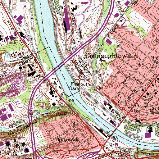 Topographic Map of Plymouth Dam, PA