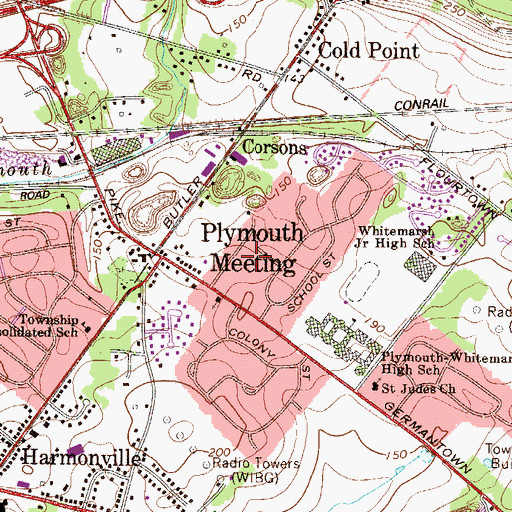 Topographic Map of Plymouth Meeting, PA