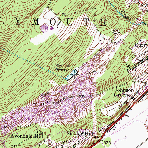 Topographic Map of Plymouth Reservoir, PA