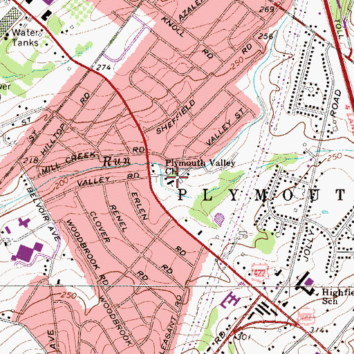 Topographic Map of Plymouth Valley Church, PA