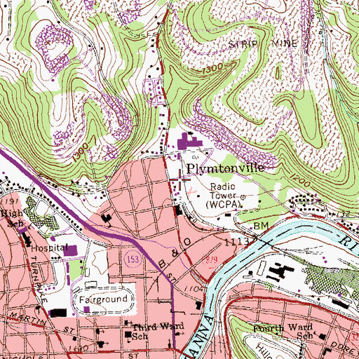 Topographic Map of Plymtonville, PA