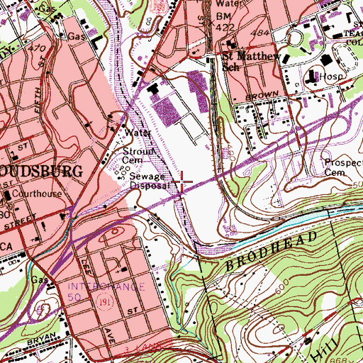 Topographic Map of Pocono Creek, PA