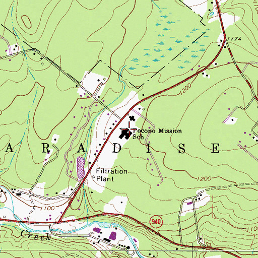 Topographic Map of Pocono Mission School, PA