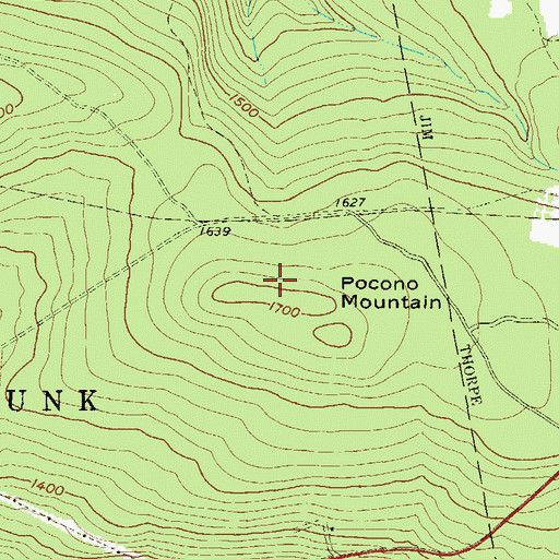Topographic Map of Pocono Mountain, PA