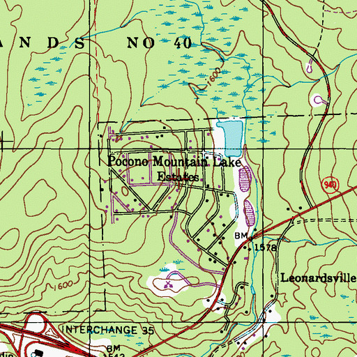 Topographic Map of Pocono Mountain Lake Estates, PA