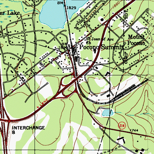 Topographic Map of Pocono Summit, PA