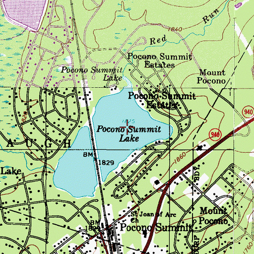 Topographic Map of Pocono Summit Lake, PA