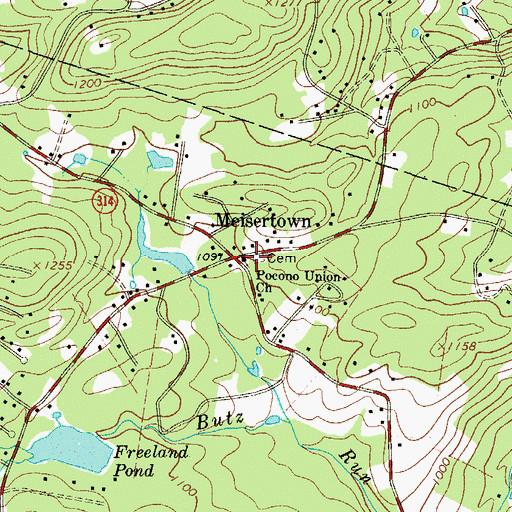 Topographic Map of Pocono Union Church, PA