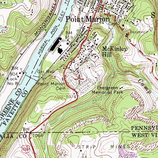 Topographic Map of Point Marion Cemetery, PA