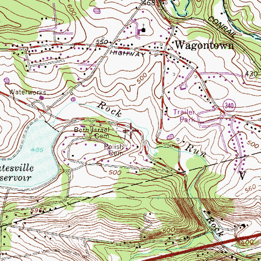 Topographic Map of Saint Stanislaus Cemetery, PA