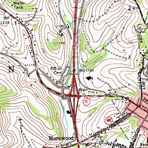 Topographic Map of Polish Cemetery, PA