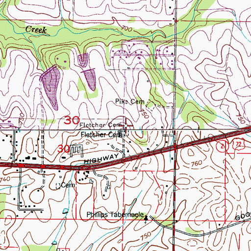 Topographic Map of Fletcher Cemetery, AL