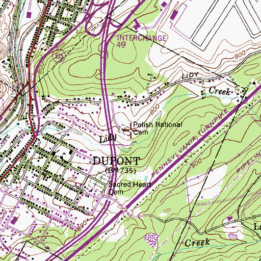 Topographic Map of Polish National Cemetery, PA