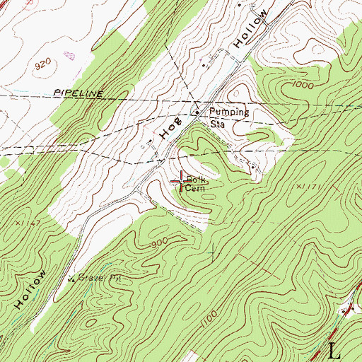 Topographic Map of Polk Cemetery, PA