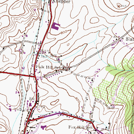 Topographic Map of Polk Hill School, PA