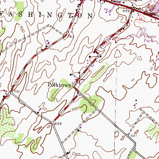 Topographic Map of Polktown, PA