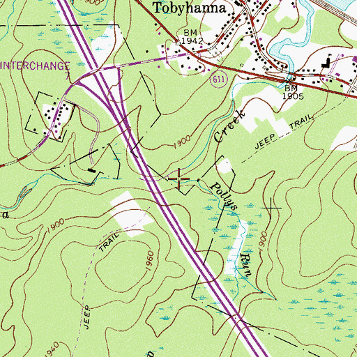 Topographic Map of Pollys Run, PA