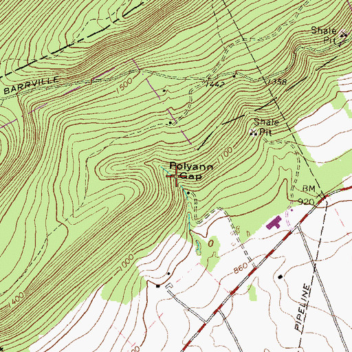 Topographic Map of Polyann Gap, PA