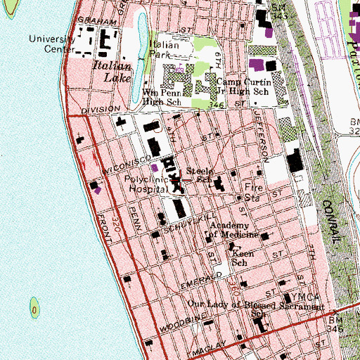 Topographic Map of Select Specialty Hospital at Polyclinic Medical Center, PA