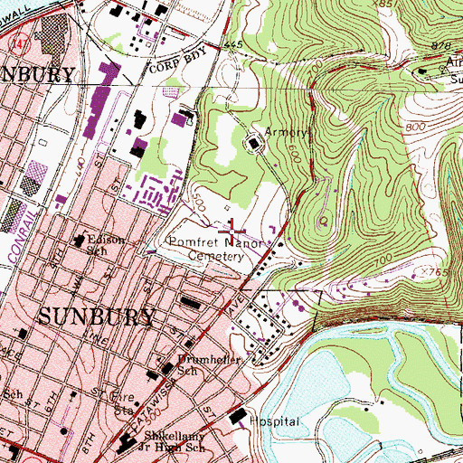 Topographic Map of Pomfret Manor Cemetery, PA
