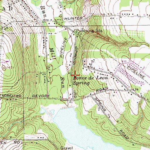 Topographic Map of Ponce de Leon Spring, PA