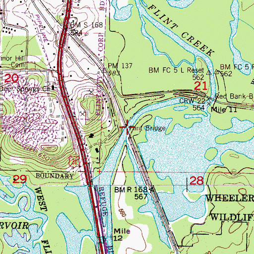 Topographic Map of Flint Bridge, AL
