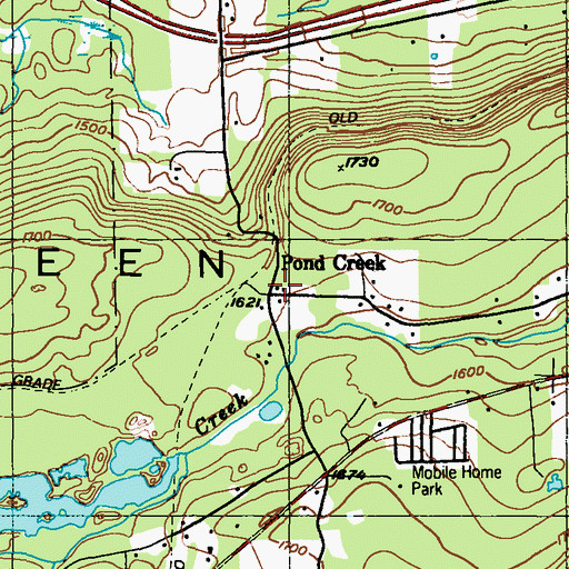 Topographic Map of Pond Creek, PA