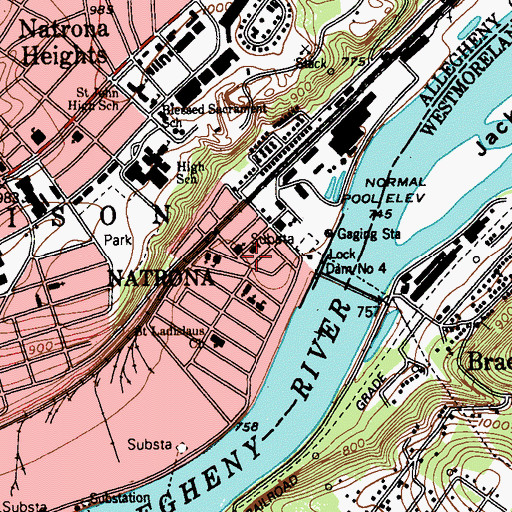 Topographic Map of Pond Street School, PA