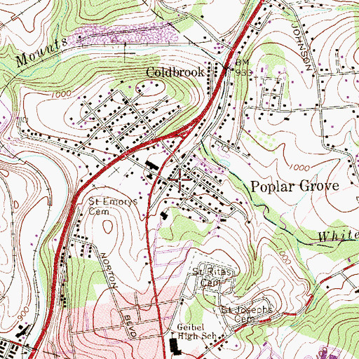 Topographic Map of Poplar Grove, PA