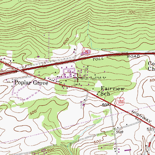 Topographic Map of Poplar Grove, PA