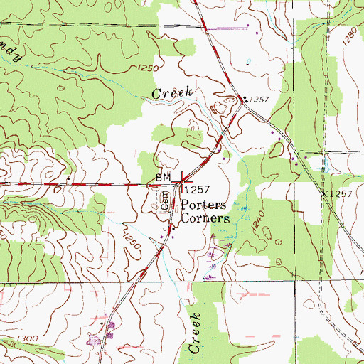 Topographic Map of Porters Corners, PA