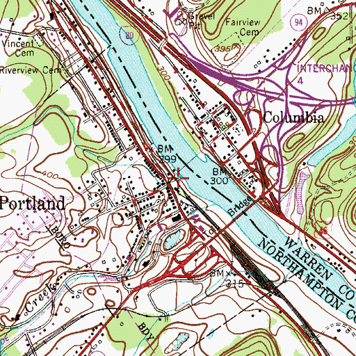 Topographic Map of Portland, PA