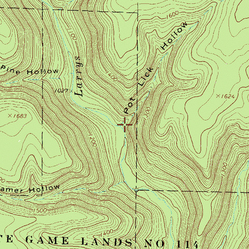 Topographic Map of Pot Lick Hollow, PA