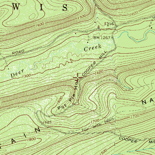 Topographic Map of Pot Pie Hollow, PA