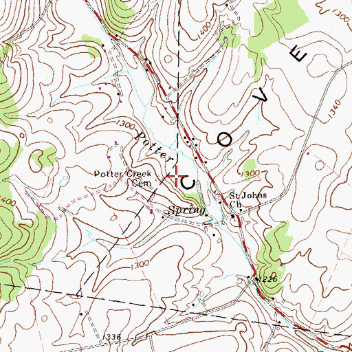 Topographic Map of Potter Creek Cemetery, PA