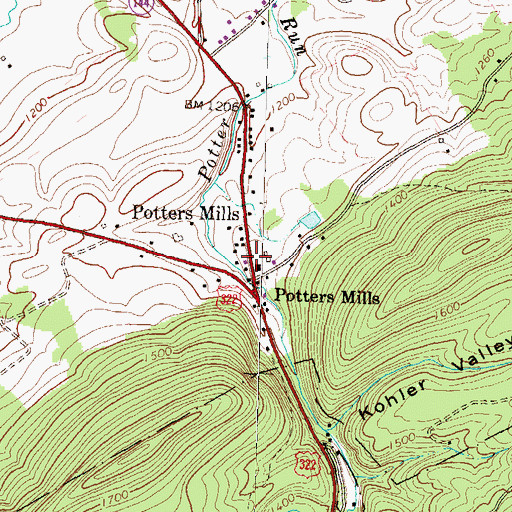 Topographic Map of Potters Mills, PA