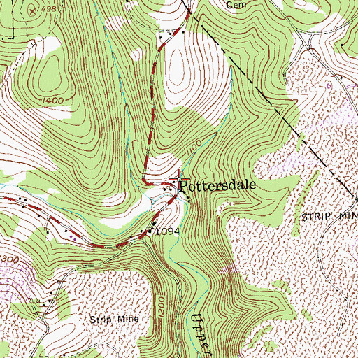 Topographic Map of Pottersdale, PA