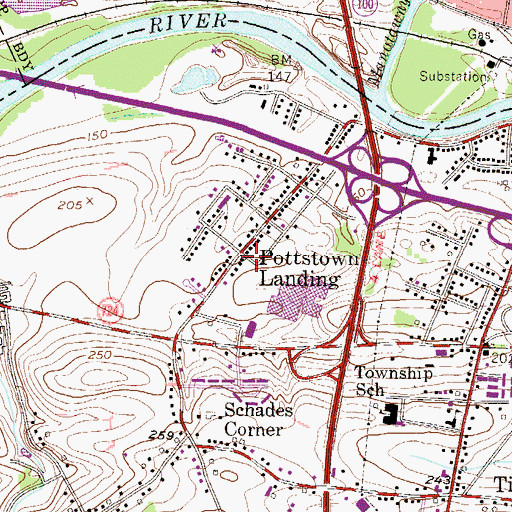 Topographic Map of Pottstown Landing, PA