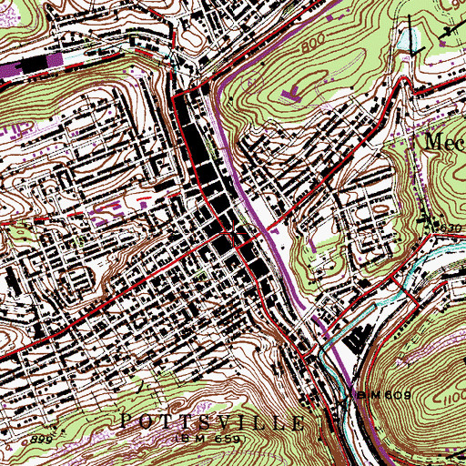 Topographic Map of Pottsville, PA