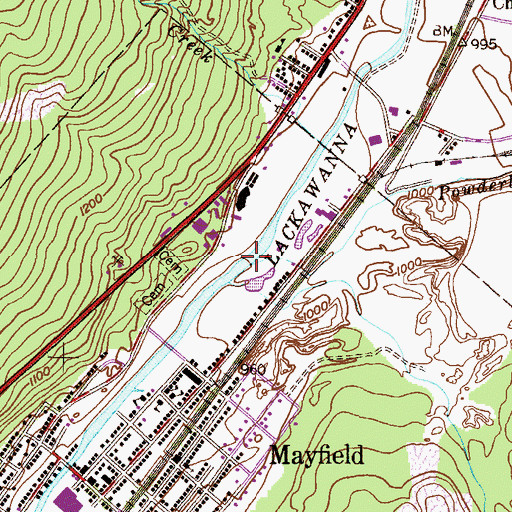 Topographic Map of Powderly Creek, PA