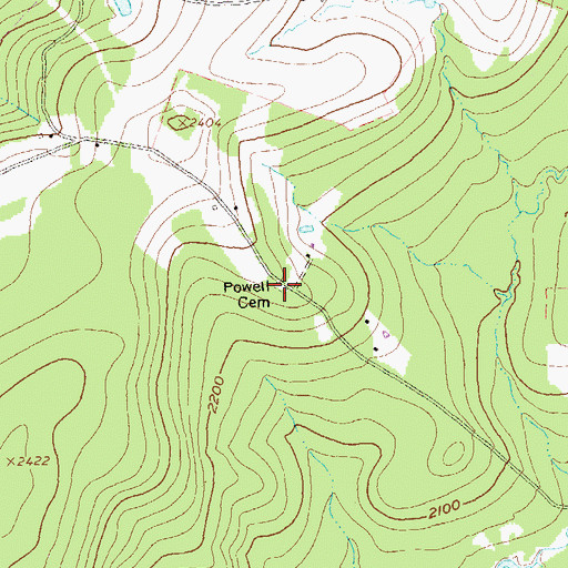 Topographic Map of Powell Cemetery, PA