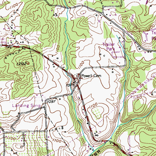 Topographic Map of Powell Cemetery, PA