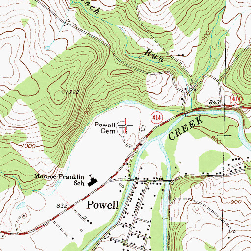 Topographic Map of Powell Cemetery, PA