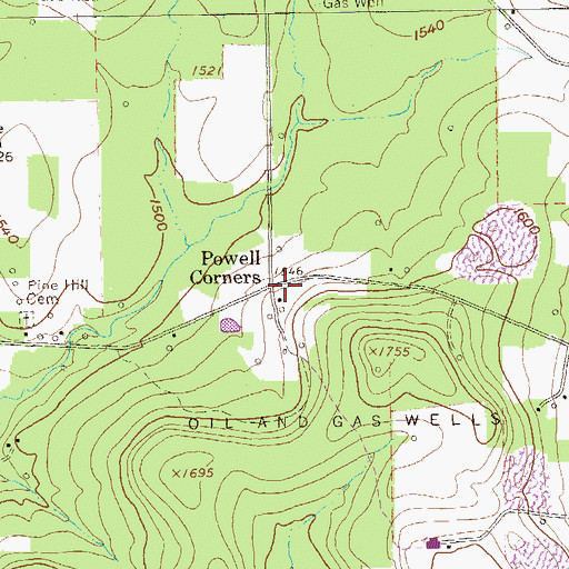 Topographic Map of Powell Corners, PA